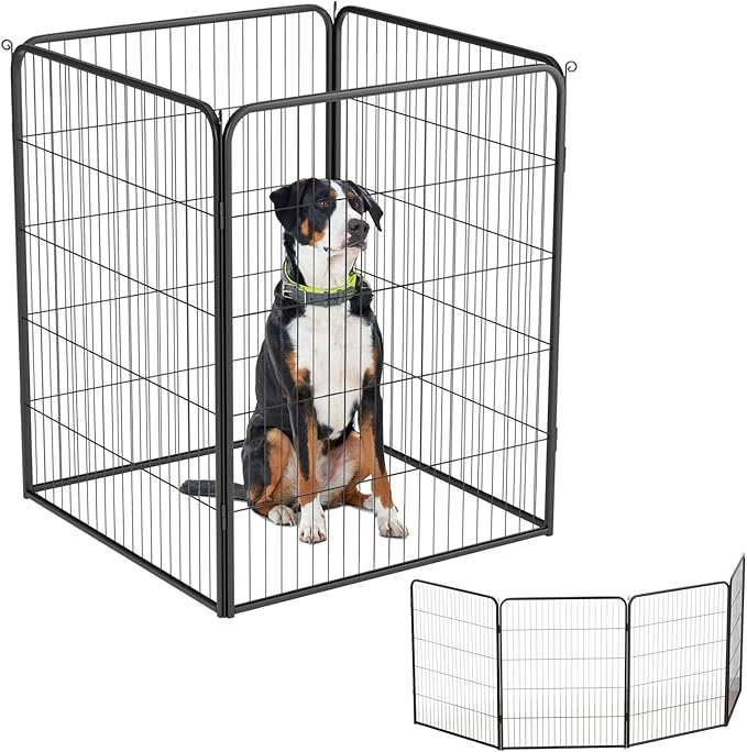 BestPet Dog Playpen Indoor 40 inch 4 Panels Metal Dog Pen Pet Dog Fence Outdoor Exercise Pen with Doors,Pet Puppy Playpen for RV Camping Yard, Black-PawvioPets