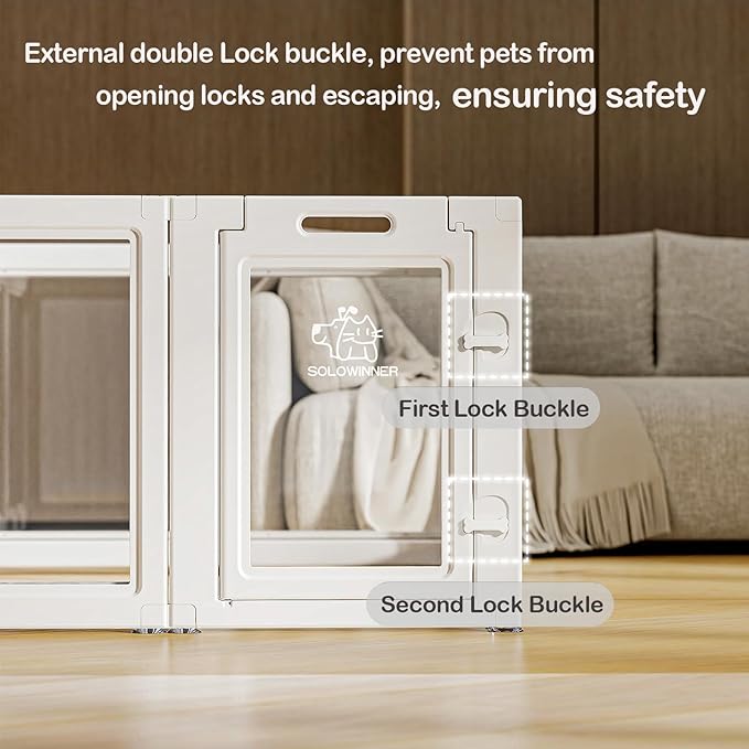 Dog Playpen Transparent Puppy Playpen Indoor, Easy Assemble & Disassemble Clear Pet Playpen, Sturdy & Easy Cleaning Plastic Dog Fence with Suction Cup (23.6"" H, 10PCS), White-PawvioPets