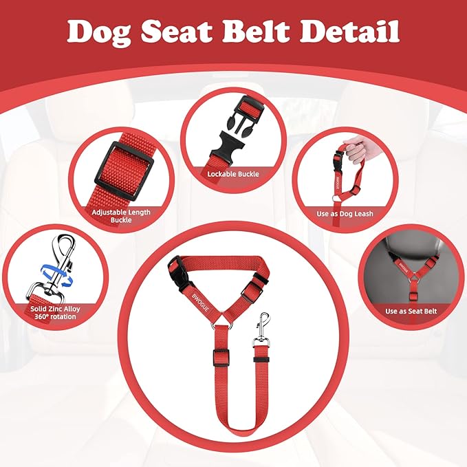 BWOGUE Pet Dog Cat Seat Belts, Car Headrest Restraint Adjustable Safety Leads Vehicle Seatbelt Harness (1 Pack)-PawvioPets