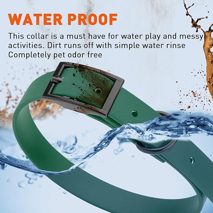 Dogline Biothane Waterproof Dog Collar Strong Coated Nylon Webbing with Black Hardware Odor- Proof for Easy Care Easy to Clean High Performance Fits Small Medium or Large Dogs, Hunter Green-PawvioPets