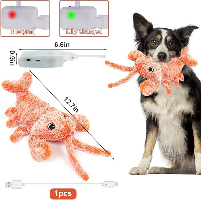 BABORUI Dog Toys, Interactive Dog Toys to Keep Them Busy, Wiggly Lobster Dog Toy for Boredom, Rechargeable Moving Dog Chew Toys for Small/Medium/Large Dogs/Puppy Toys-PawvioPets