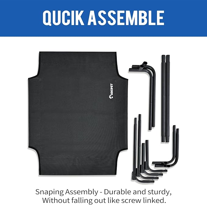 Cooling Elevated Dog Bed, Raised Outdoor Dog Bed Waterproof Pet Beds Cots Stable and Easy Assembly, Teslin Fabric with 1.2mm Thick Iron Frame, Breathable, Ultra-Sturdy，Black,32 * 25.2 * 7.1-PawvioPets