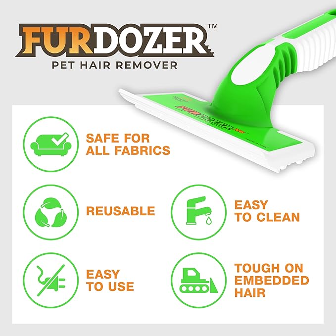 FurDozer X6 Pet Hair Remover & Auto Detailing Tool - Cat & Dog Hair Remover for Carpets, Car Interiors, Couches, Bedding, & Pet Furniture - Reusable Pet Hair Removal Tool for Fur & Lint (2-Pack)-PawvioPets