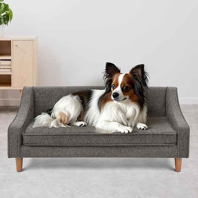Dog Sofa Couch for Medium to Large Dogs, Durable Pet Sofa with Washable Fabric, Elevated Mini Dog Bed with Wooden Legs for Medium and Large Dogs, Dark Grey-PawvioPets