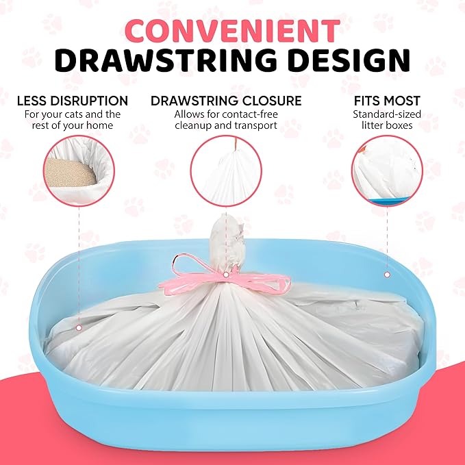 Cat Litter Box Liners 30 Count Drawstring Kitten Waste Bag-PawvioPets