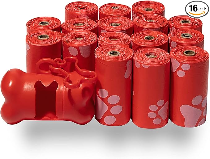 Best Pet Supplies Dog Poop Bags (240 Bags) for Waste Refuse Cleanup, Doggy Roll Replacements for Outdoor Puppy Walking and Travel, Leak Proof and Tear Resistant, Thick Plastic - Red-PawvioPets