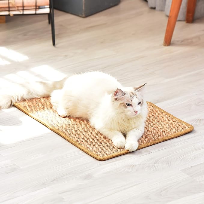 FUKUMARU Cat Scratcher Mat, 23.6 X 15.7 Inch Natural Sisal Cat Scratch Mats, Horizontal Cat Floor Scratching Pad Rug with Sticky Tapes, Protect Couch and Carpets-PawvioPets