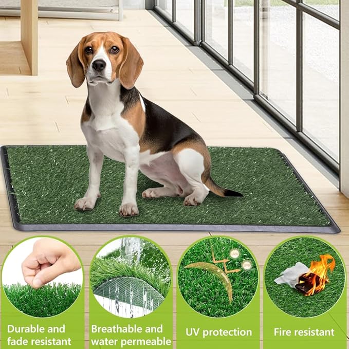 Artificial Grass Dog Grass Pad with Tray, Reusable Pet Urinal Pads for Training, 4 Layers Washable Bathroom Balcony Indoor Dog Potty (M-20×25")-PawvioPets