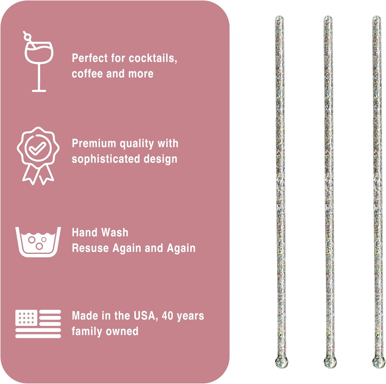 Royer Cocktail Stirrers - PRIDE Cocktail Glitter for Drinks, Perfect LGBTQ+ Party Drink Mixer & Decorations | 6 inches - Rainbow Glitter Stick with Disco Ball Design (D50)