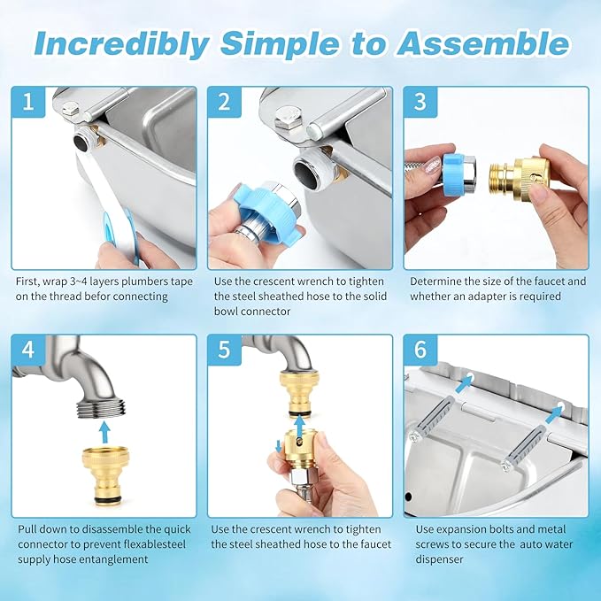 FHTONGE 304 Stainless Steel Automatic Dog Water Bowl Dispenser with Drainage and Float Valves, Large Auto Fill Dog Waterer for Outdoor Big Dogs Livestock Poultry Horse Cow Goat Pig Chicken Duck Rabbit-PawvioPets