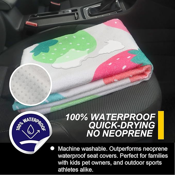 Back Seat Cover for Car Trucks Van SUV,Waterproof Rear Bench Towel Seat Covers for Dogs and Kids,Automotive Backseat Protector (Strawberry)-PawvioPets