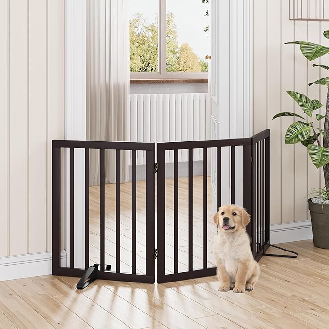 Dog Gates for Doorways Stair House Freestanding Pet Gates for Dogs Wooden Dog Gate with Support Feet Indoor Fence-PawvioPets