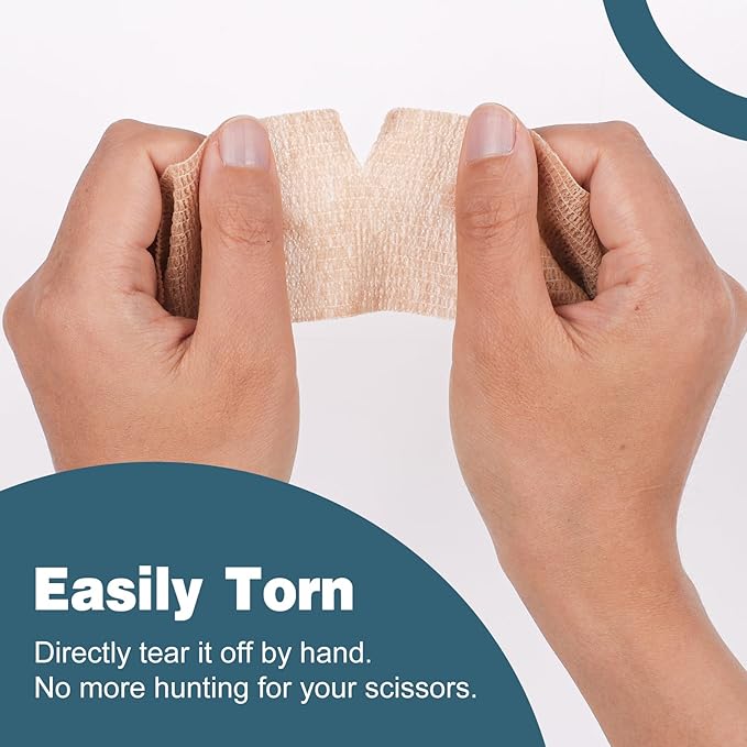 AZEN 8 Pack Self Adhesive Bandage Wrap, 2" X 5 Yards Elastic Cohesive Bandage Wrap, Skin Color Athletic Tape, Vet Wrap, Ankle Tape, Tattoo Grip Tape Wrap-PawvioPets