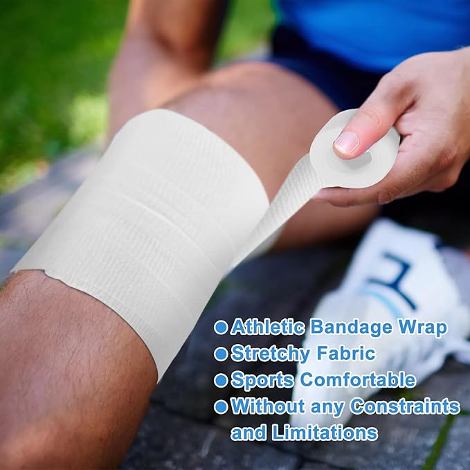 24 Pack Self Adhesive Bandage Wrap 2 Inch, White Medical Tape Elastic Cohesive Bandage Rolls Self Adherent, Self Sticking Tape First Aid Gauze for Sports, Leg, Knee, Ankle, Swelling, Wrist Sprains-PawvioPets