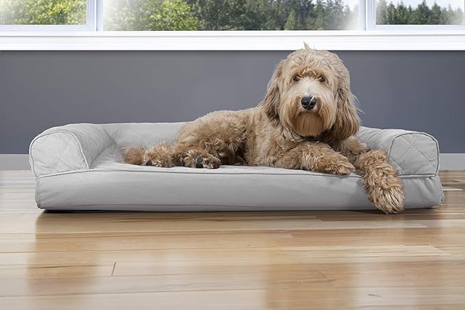 Furhaven Cooling Gel Dog Bed for Large/Medium Dogs w/ Removable Bolsters & Washable Cover, For Dogs Up to 55 lbs - Quilted Sofa - Silver Gray, Large-PawvioPets