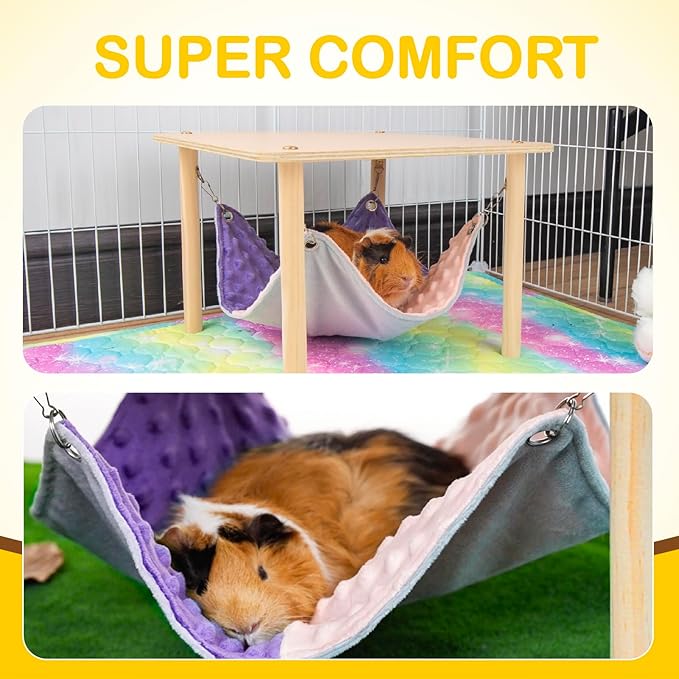 Enlarged Guinea Pig Hammock with Wooden Stand,Small Animal Hanging Bed Large Platform for Guinea Pigs Bunny Ferret Hamster Hiding Sleeping 13L x 13W x 11H in-PawvioPets