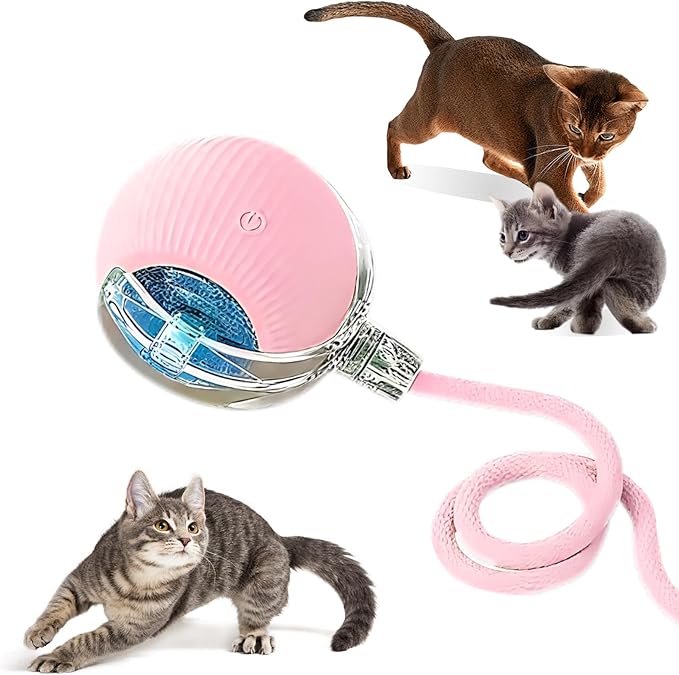 Cat Ball Toy,New Interactive Rolling Cats Dog Toy Balls 360° Smart Automatic Rolling Pet Ball, Fast Moving Toy for Dog,Interactive Toys for Cats (Pink)-PawvioPets
