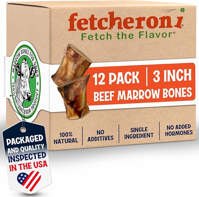 Beef Marrow Bones for Dogs, 3" Bone, Long Lasting Stuffed Treats, Tasty and Healthy Snack for Small and Medium Sized Pets, (12 Pack)-PawvioPets