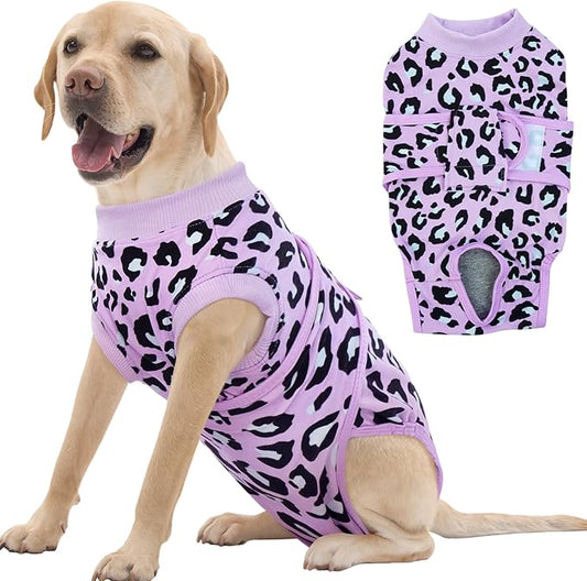 FUAMEY Recovery Suit for Dogs After Surgery,Soft Breathable Dog Bodysuit E-Collar & Cone Alternative Surgical Suit,Male Female Dog Neuter Spay Suits Anti Licking Wounds Onesie Purple Leopard XL-PawvioPets