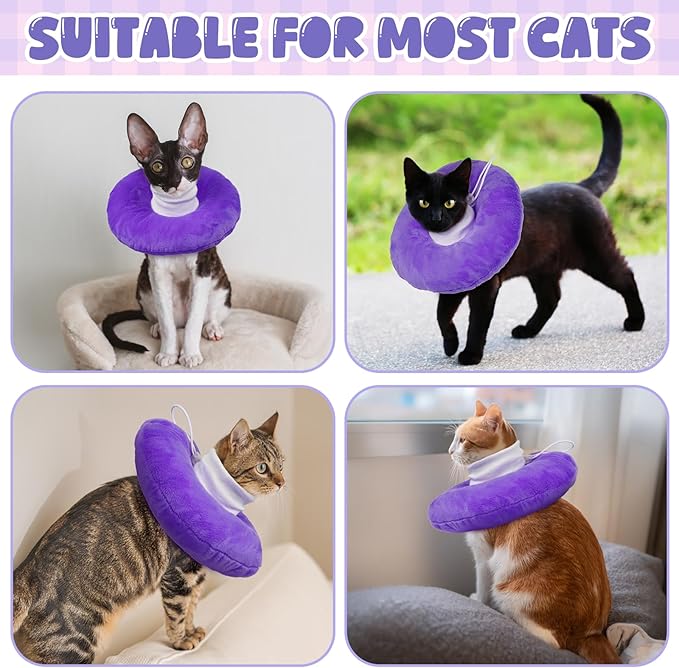 BRKURLEG Cat Recovery Collar Soft Cat Cones Pet Neck Protector Adjustable Kitten Cones to Stop Licking After Surgery Pet Elizabethan Collar for Cats Kittens, Purple, S-PawvioPets