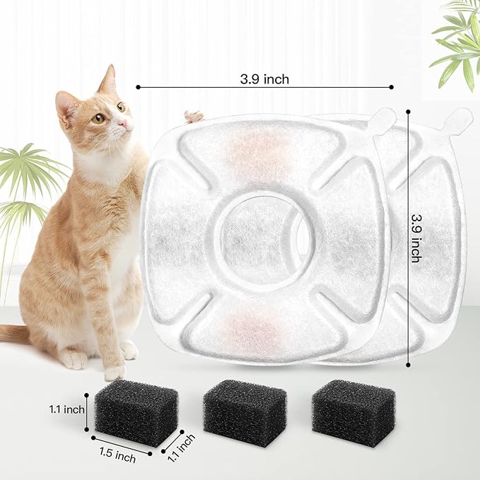 24 Pcs Cat Fountain Replacement Filters 12 Pack Cat Water Fountain Replacement Filters with 12 Pack Pre-Filter Sponges, Pet Fountain Filter Fit for 95oz/2.8L Automatic Pet Fountain Cat Water Fountain-PawvioPets