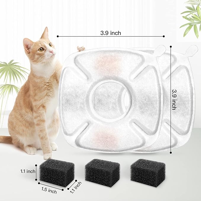 16 Pcs Cat Fountain Replacement Filters 8 Pack Cat Water Fountain Replacement Filters with 8 Pack Pre-Filter Sponges, Pet Fountain Filter Fit for 95oz/2.8L Automatic Pet Fountain Cat Water Fountain-PawvioPets
