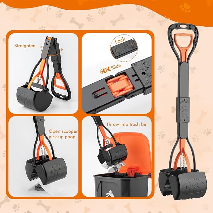 28" Pooper Scooper and 38" Heavy Duty Stainless Steel Rake & Tray Set, 3 in 1 Portable Dog Pooper Scooper Set for Large Medium Small Dogs in Grass, Dirt or Gravel-PawvioPets