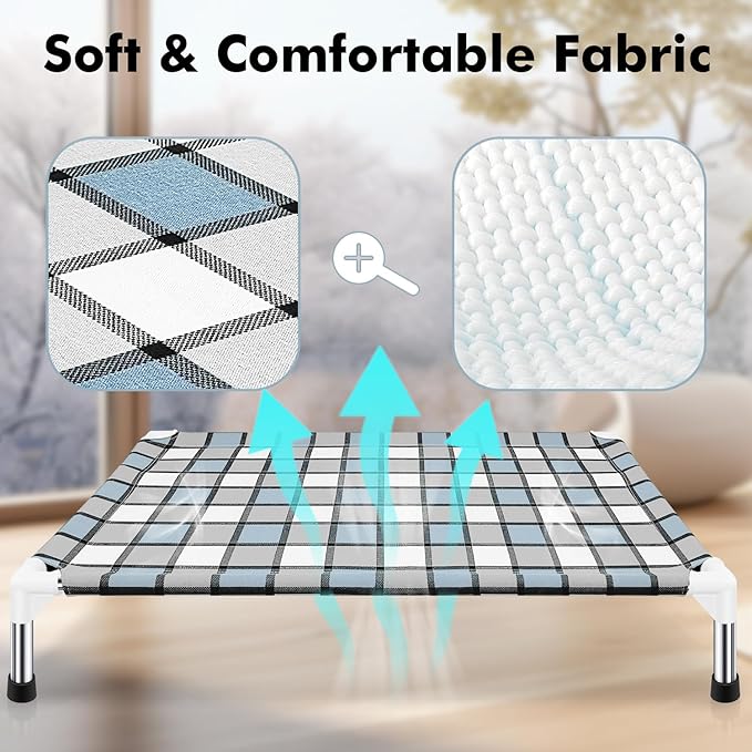 Elevated Outdoor Raised Dog Bed Outdoor Dogs Bed Lifted Pet Bed Dog Cot for Medium Pet Taste Life, Start with A Pet Bed 34'' x 26'' x 6.5''-PawvioPets