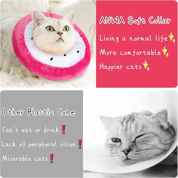 ANWA Adjustable Cat Cone Collar Soft, Cute Cat Donut Collar After Surgery, Kitten Recovery Cones to Stop Licking-PawvioPets