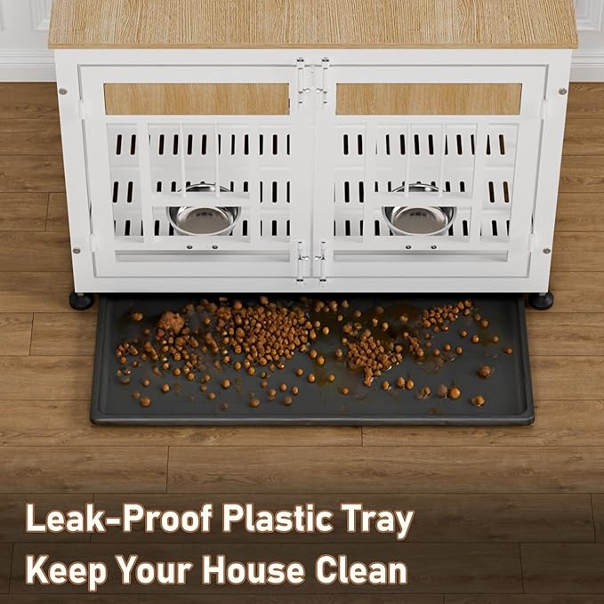 Dog Crate Furniture End Table, 38 Inch Hidden Kennel Cabinet with Removable Tray, Thickened Metal Frame Dog Cage, Dual-Purpose Pet House & Nightstand for Living Room-PawvioPets