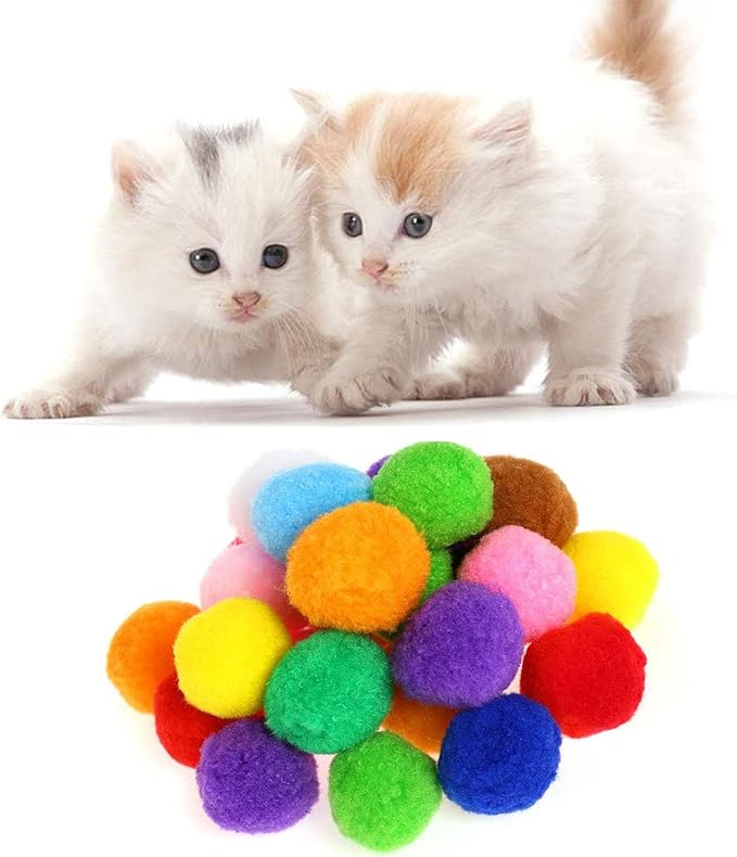 30Pcs 1.3 Inch Cat Toy Balls Soft Kitten Pompom Toys Indoor Cats Interactive Playing Quiet Ball Cats Favorite Toy, Cat Pom Pom Balls for Craft DIY Creative Crafts Decorations (Assorted Color)-PawvioPets