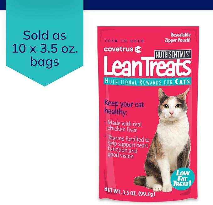 Covetrus Nutrisential Lean Treats for Cats - Soft Cat Treats for Small, Medium, Large Cats - Nutritional Low Fat Bite Size - Chicken Flavor - 10 Pack - 3.5oz-PawvioPets