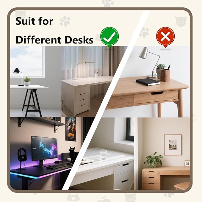 Cat Desk Bed with Summer Colling Mat, 360° Rotating & Height Adjustable Indoor Cat Nest, Large Desktop Cats Perch for Home Offcice Space Saving, Supports Up to 40 lbs, Machine Washable Removable Cover-PawvioPets