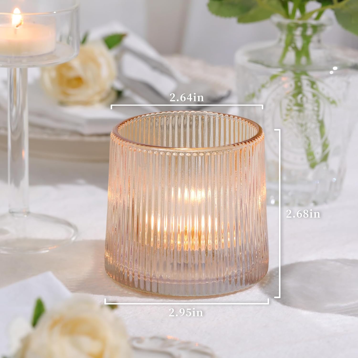 DARJEN Gold Ribbed Tealight Votive Candle Holders Set of 10- Tea Light Candle Holders Glass for Table Centerpiece, Votive Candle Holders for Home, Wedding & Fall Decor