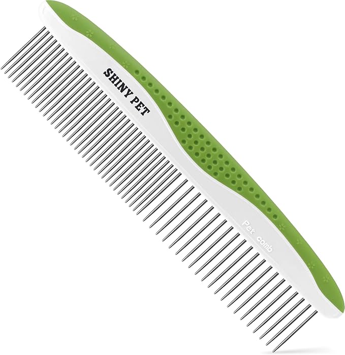 Dog & Cat Comb – Removes Tangles, Knots, and Matted Fur – Grooming Tool with Stainless Steel Teeth and Non-Slip Handle – Best Pet Hair Comb for Home Grooming Kit – Includes eBook Guide-PawvioPets
