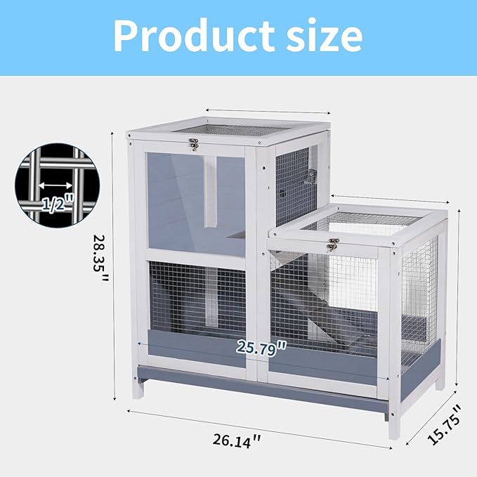 2-Story Guinea Pig Cages Wooden Indoor Rabbit Hutch Hamster Cage with Openable Roofs, Removable Tray and Wide Ramp, Small Animal Habitats for Hamsters, Guinea Pig, Ferrets, Hedgehog-PawvioPets