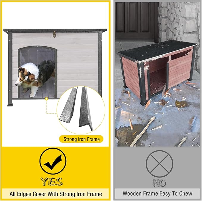 Aivituvin Large Dog House Outdoor Indoor Weatherproof Dog House for Small & Medium & Large Dogs with Unique All-Around Iron Frame＆Raised Feet（White）-PawvioPets