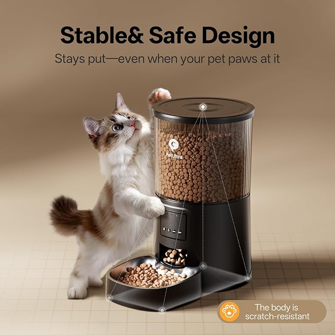 Automatic Cat Feeder WiFi- 5Ghz Cat Food Dispenser with APP Remote Control- Auto Pet Feeder for Small Dog Indoor- Easy to Set Up and Clean- Dual Power with Desiccant Bag& Stainless Steel-PawvioPets