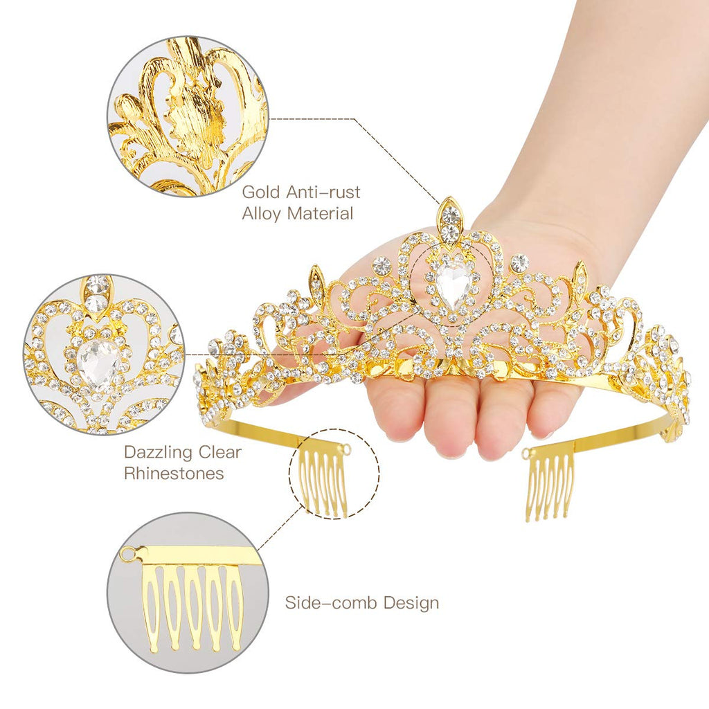 Makone Crowns for Women Princess Tiaras for Girls Queen Crown and Comb Tiara for Wedding Birthday Pageant Bridal Prom Christmas Gift (Style4-Gold)