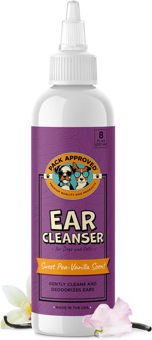 Cat & Dog Ear Cleaning Solution - Helps Remove Wax, Debris, and Dirt - Non-Stinging, Non-Burning Daily Use Formula - Cat & Dog Ear Wash for Itchy Ears - Sweet Pea & Vanilla Scent (8oz)-PawvioPets