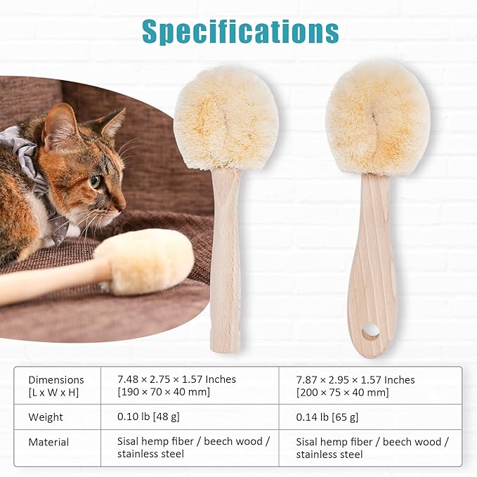 Cat Grooming Massage Tawashi Brush with Wood Handle Less Static Natural Sisal fiber Made in Japan (Type-A)-PawvioPets