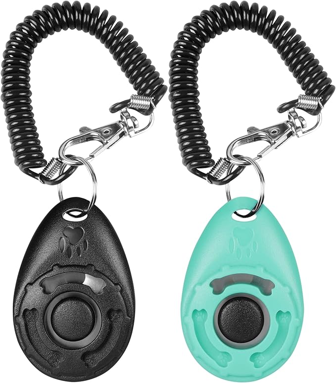 Dog Clicker for Training, 2 Pack Dog Training Clicker, Clicker Dog Training with Wrist Strap, Pet Training Clicker, Perfect for Dog Cat Puppies Behavioral Training (Black and Water Lake Blue)-PawvioPets