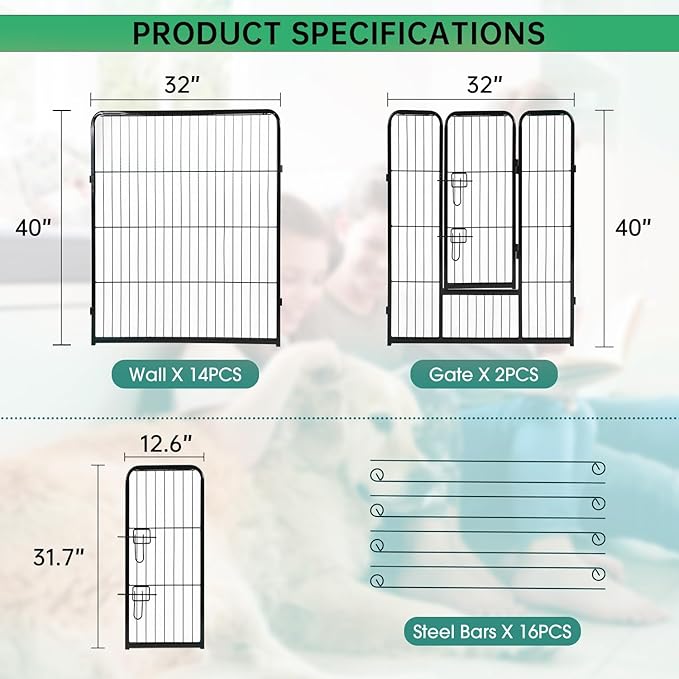 BestPet Dog Playpen Indoor 40 inch 16 Panels Metal Dog Pen Pet Dog Fence Outdoor Exercise Pen with Doors,Pet Puppy Playpen for RV Camping Yard, Black-PawvioPets