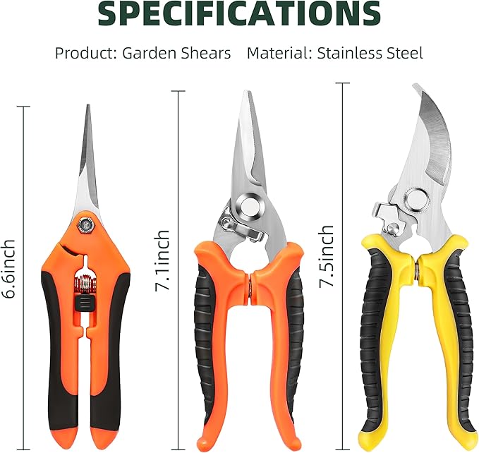 3-Pack Stainless Steel Pruning Shears, Pruning Snips and Clippers for Gardening-PawvioPets