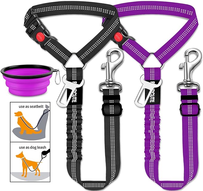 3 Piece Set Dog Seat Belt Retractable Dog Car Seatbelts Adjustable Pet Seat Belt for Vehicle Headrest Restraint Adjustable Heavy Duty & Elastic & Durable Car Harness for Dogs-PawvioPets