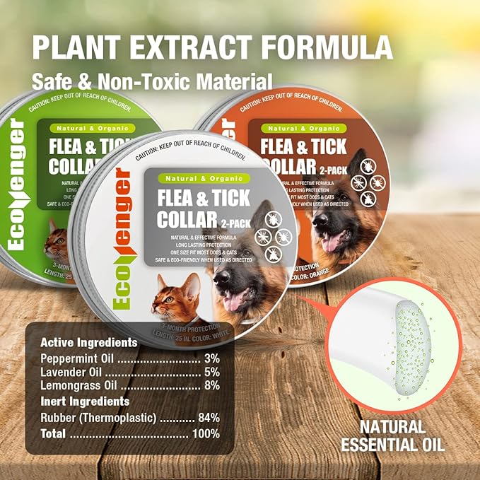 EcoVenger Flea & Tick Collar Repellent 2-Pack White, Fits Both Dogs & Cats, Built-in Pant-Based Formula Strong Repellency Slow Release, Lasting Deterrence and Protection, Pleasant Aroma, Waterproof-PawvioPets