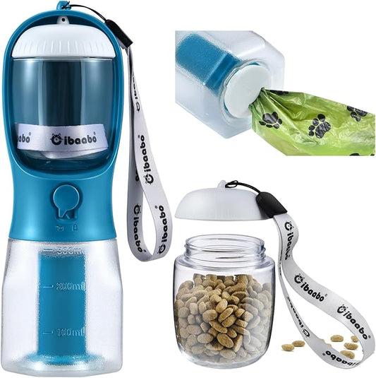 Dog Water Bottle with Food Container & Poop Bag Holder, Travel Water Bowl, Portable Pet Dispenser, Dog Stuff Accessories Items, Puppy Essentials Necessities for Yorkie Chihuahua Walking Hiking-PawvioPets