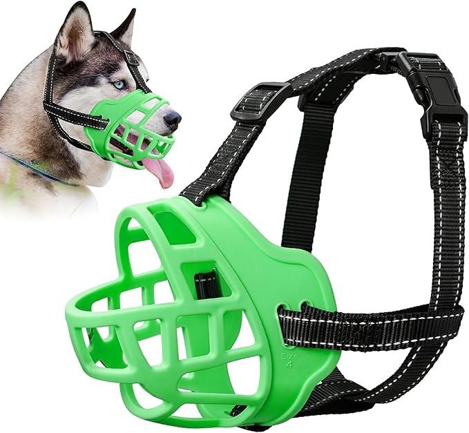 Dog Muzzle for Large Dogs, Breathable Basket Muzzles for Small, Medium and X-Large Aggressive Dog, Allows Panting Drinking, Suitable for Grooming Trimming Training (5, Luminous Green)-PawvioPets