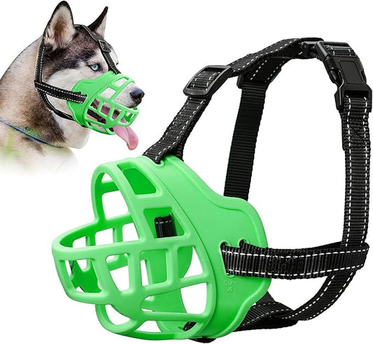 Dog Muzzle for Large Dogs, Breathable Basket Muzzles for Small, Medium and X-Large Aggressive Dog, Allows Panting Drinking, Suitable for Grooming Trimming Training (2, Luminous Green)-PawvioPets