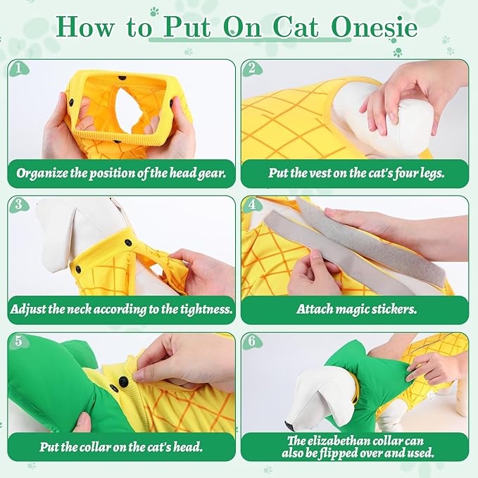 EMUST Cat Recovery Suit and Cat Cone Collar Set, Soft kittens Onesie for Cats After Surgery Female, Cute Kitten Surgery Recovery Suit Female, Cone of Shame Alternative for Kittens Under 4lb, Yellow, S-PawvioPets